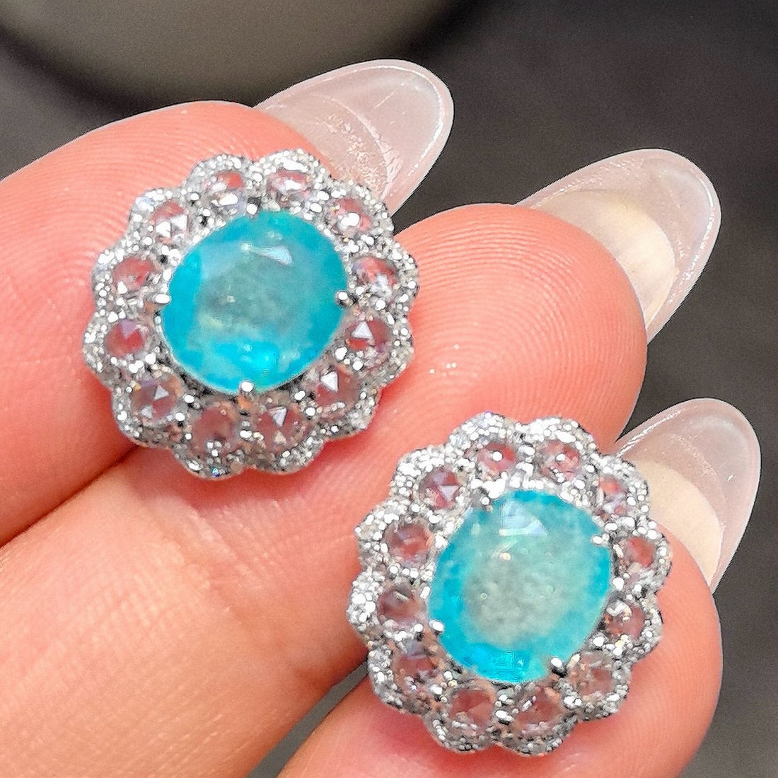 14k Gold 5.54 Ctw Natural Paraiba Tourmaline & Sapphire Earrings - 5