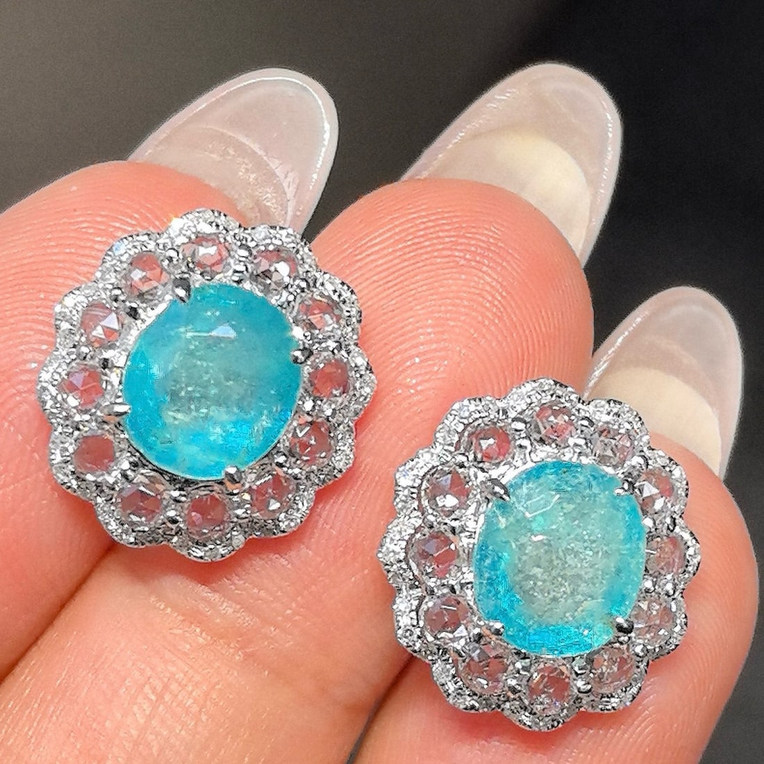 14k Gold 5.54 Ctw Natural Paraiba Tourmaline & Sapphire Earrings - 6