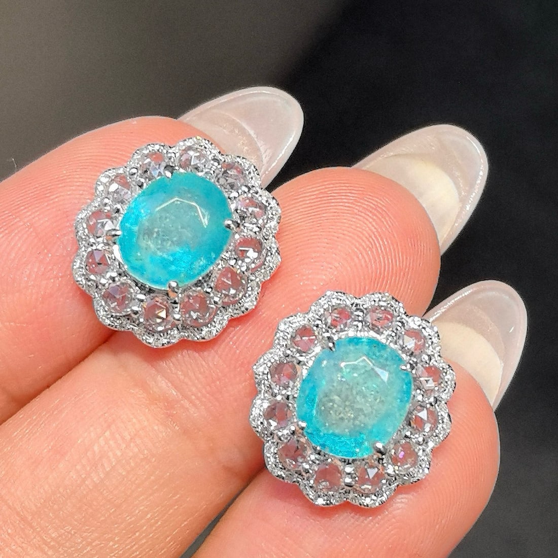 14k Gold 5.54 Ctw Natural Paraiba Tourmaline & Sapphire Earrings - 8