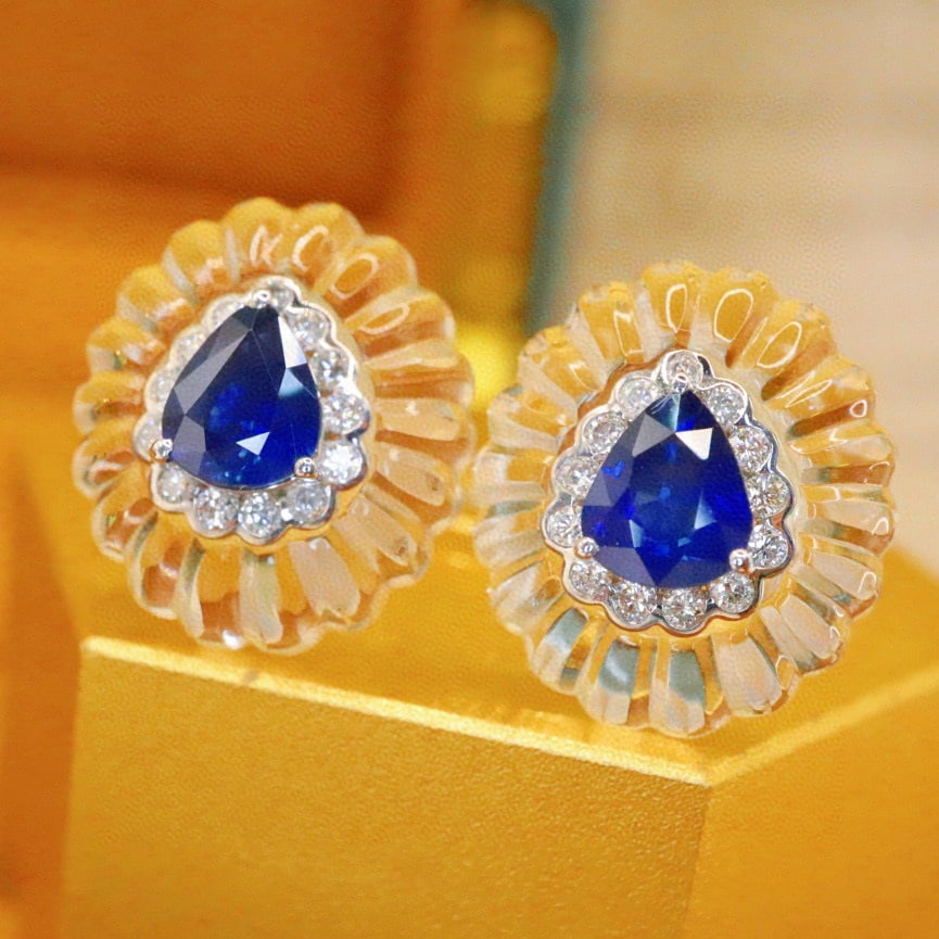 14k Gold 1.51 Ctw Natural Sapphire & Diamond Earrings - 2