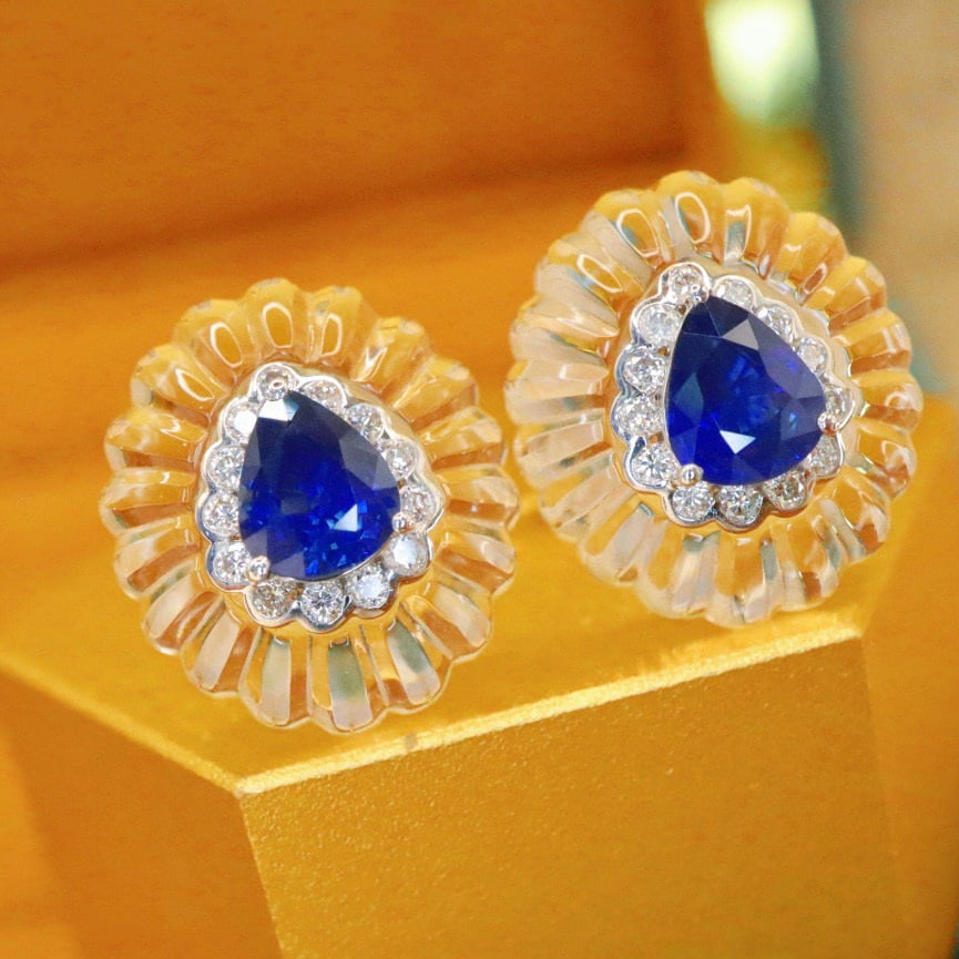14k Gold 1.51 Ctw Natural Sapphire & Diamond Earrings - 3