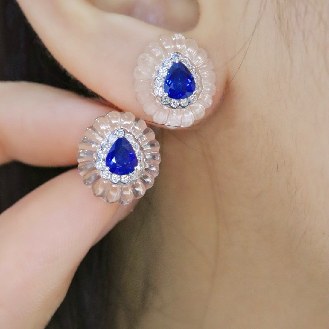 14k Gold 1.51 Ctw Natural Sapphire & Diamond Earrings - 5