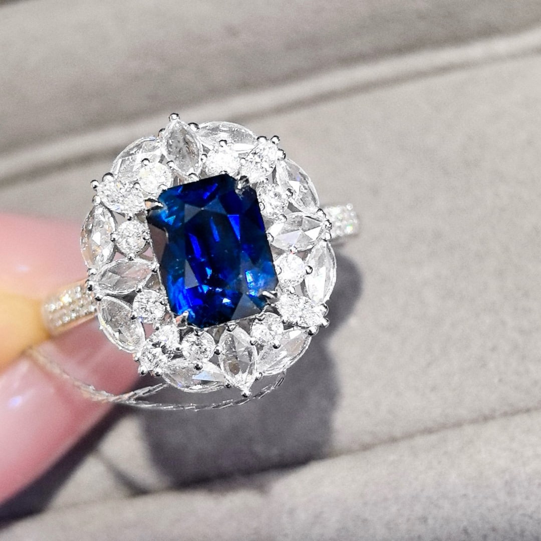 14k Gold 2.96 Ctw Natural Sapphire & Diamond Ring/pendant( Without Chain ): Ref:230966076 // gold content:14k gold // ring size:7. 25us // // main gemstone:sapphire // shape:octagonal // carat weight:2. 18ct // color:royal blue // treatment:natural // // adjacent gemstone 2