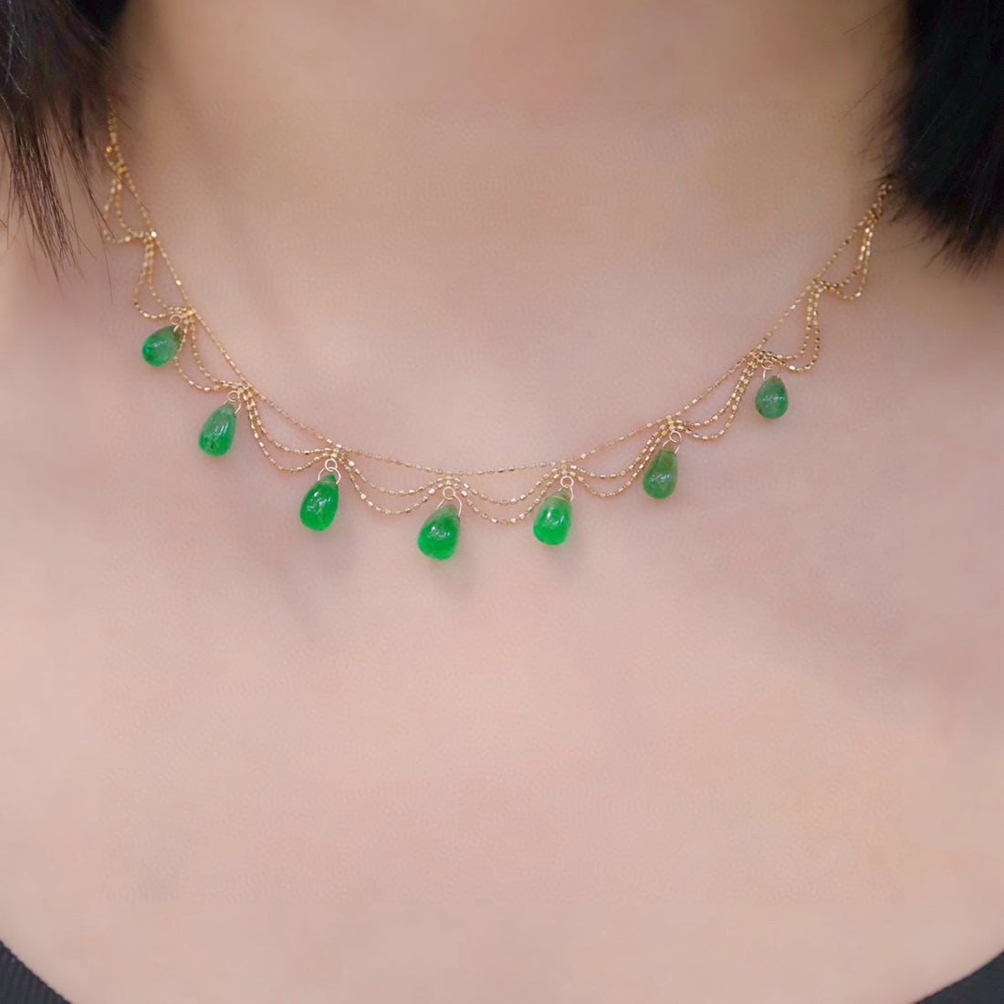 14k Gold 8 Ct Natural Emerald Necklace - 5