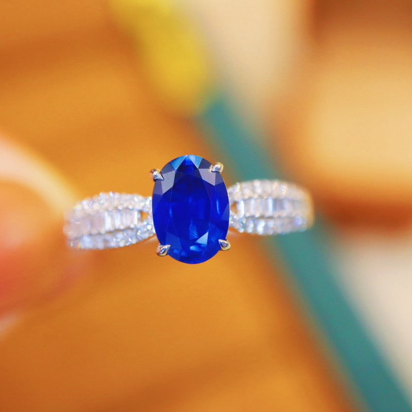 14k Gold 1.30 Ctw Natural Sapphire & Diamond Ring: Ref:230966124 // gold content:14k gold // ring size:7. 25us // // main gemstone:sapphire // shape:oval // carat weight:1. 1ct // color:royal blue // treatment:natural // // adjacent gemstone 2 :