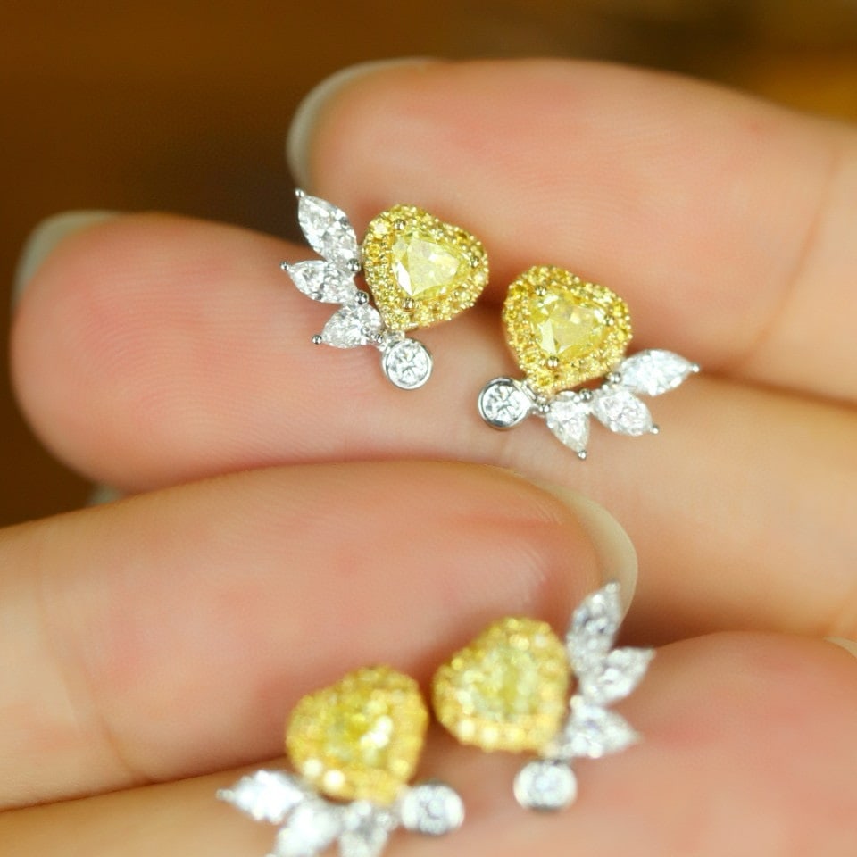 14k Gold 0.72 Ctw Natural Yellow Diamond & Diamond Earrings - 7