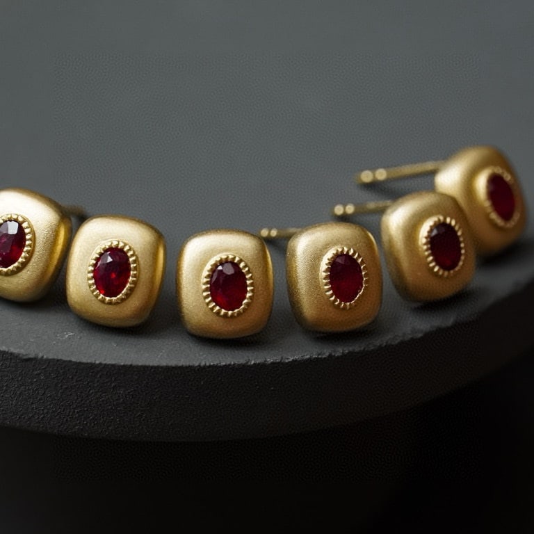 14k Gold 0.6 Ct Natural Ruby Earrings - 4
