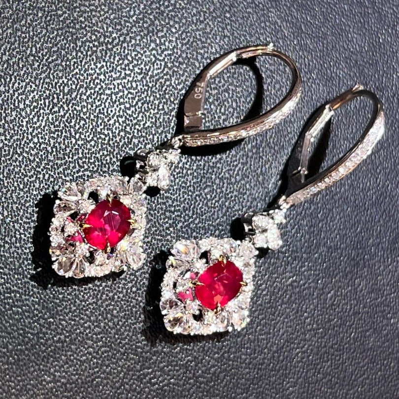 14k Gold 1.96 Ctw Natural Ruby & Diamond Earrings - 2