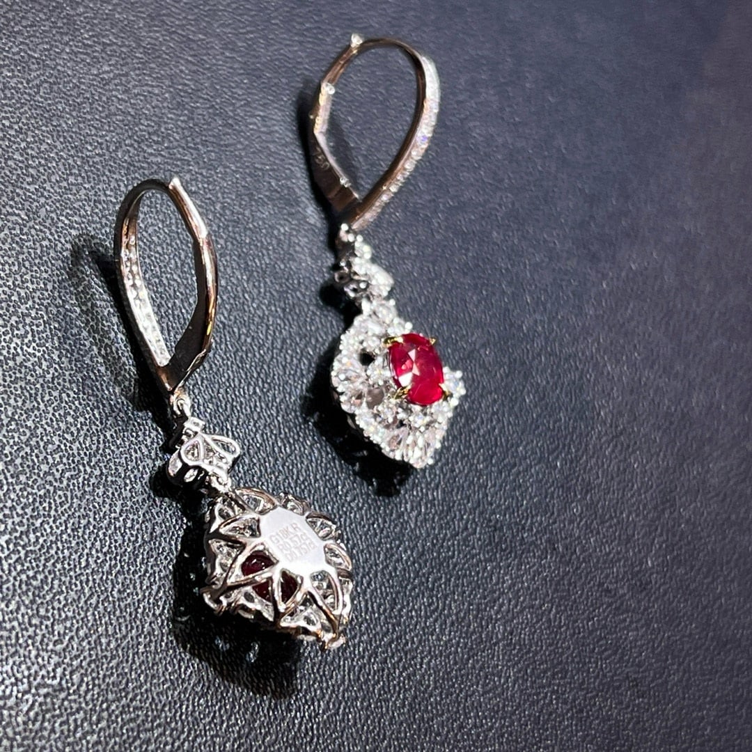 14k Gold 1.96 Ctw Natural Ruby & Diamond Earrings - 4