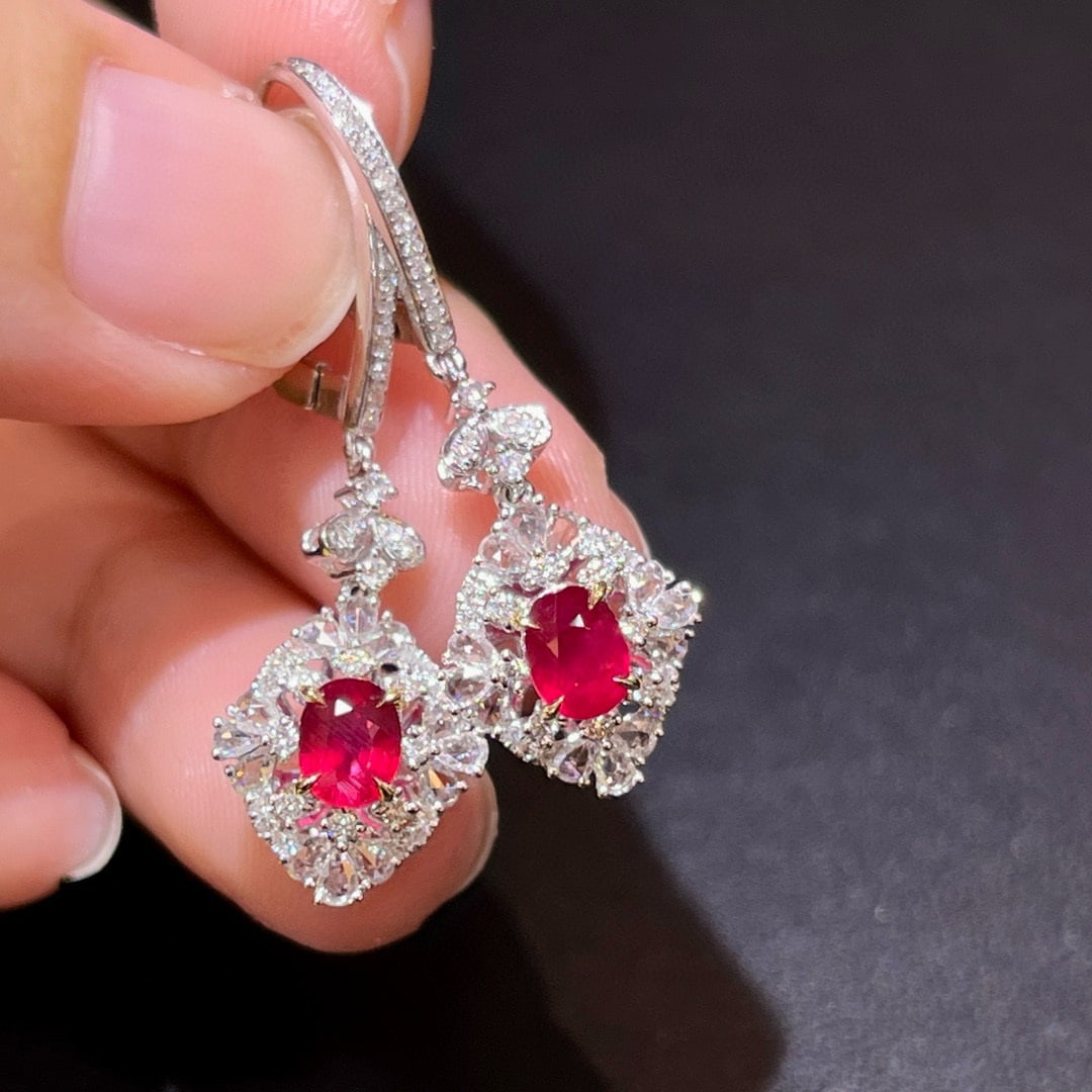 14k Gold 1.96 Ctw Natural Ruby & Diamond Earrings - 5