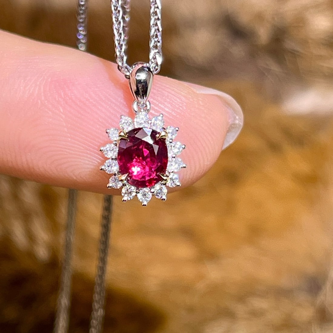 14k Gold 0.60 Ctw Natural Ruby & Diamond Pendant( Without Chain ): Ref:230966242 // gold content:14k gold // main gemstone:ruby // shape:oval // carat weight:0. 46ct // color:red // treatment:natural // // adjacent gemstone 2 : diamond // number of stones:14 //
