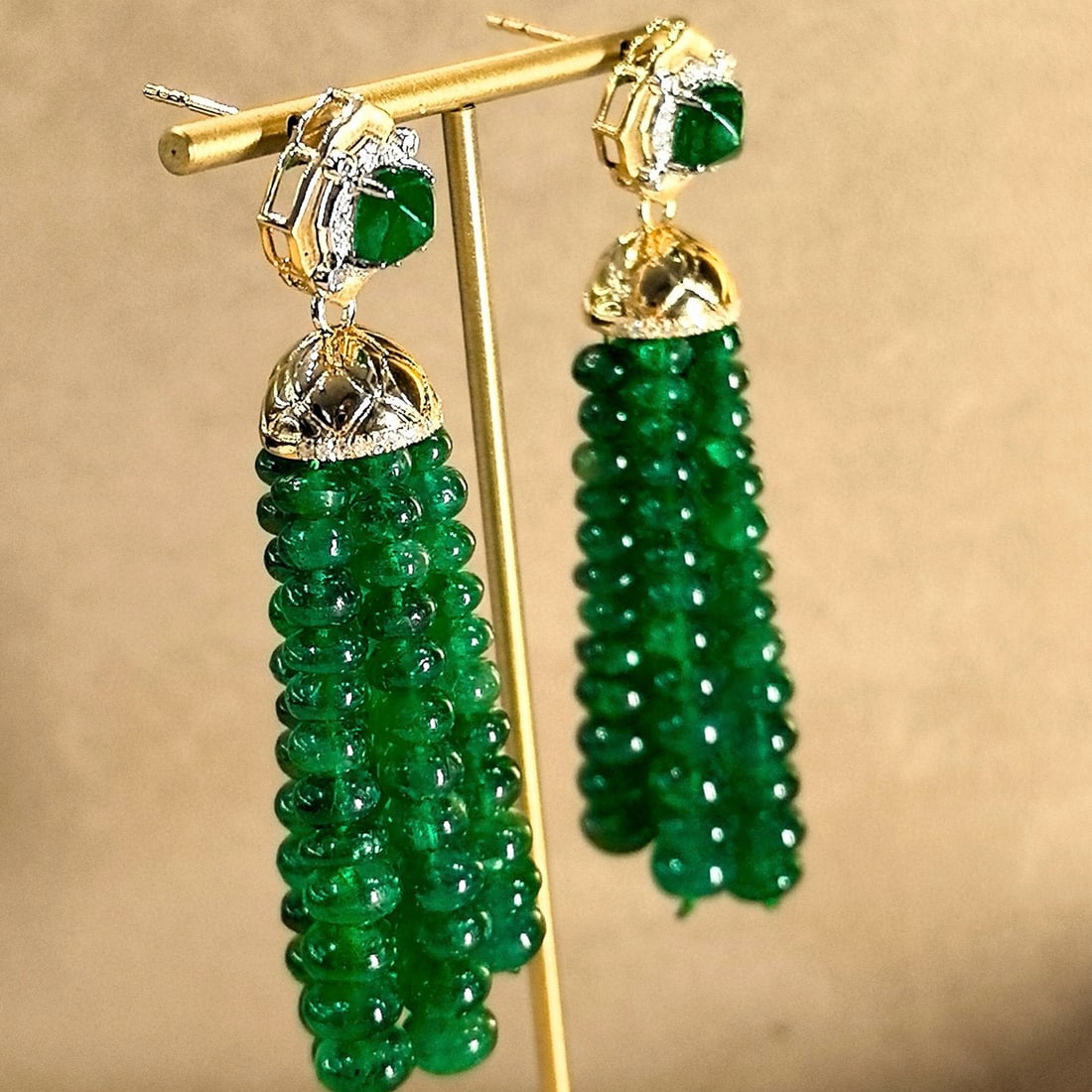 14k Gold 70.5 Ctw Vivid Green Natural Emerald & Emerald Earrings - 3