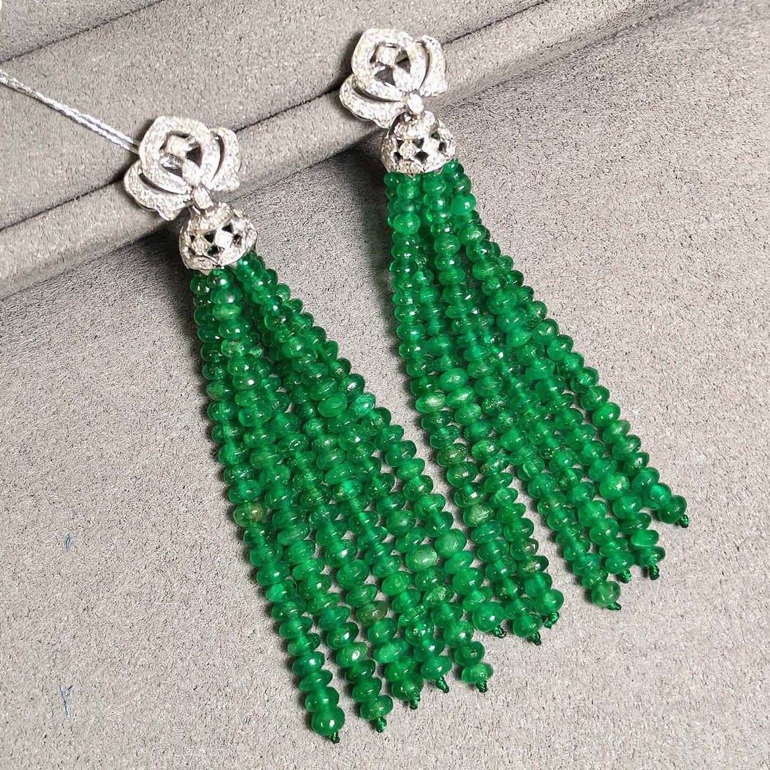 14k Gold 33.43 Ctw Natural Emerald & Diamond Earrings - 2