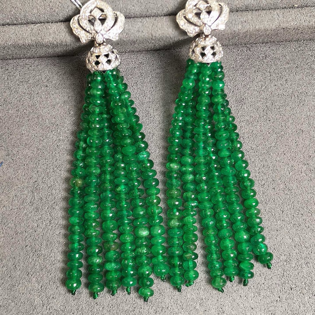 14k Gold 33.43 Ctw Natural Emerald & Diamond Earrings - 3