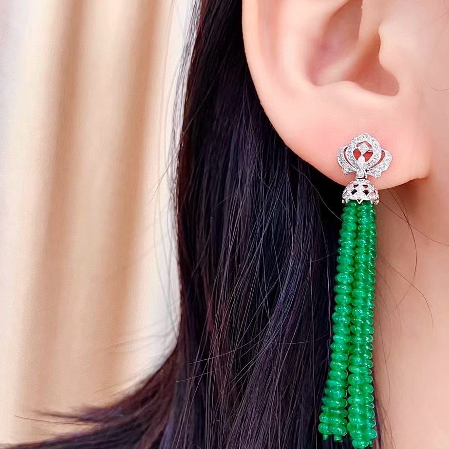 14k Gold 33.43 Ctw Natural Emerald & Diamond Earrings - 7