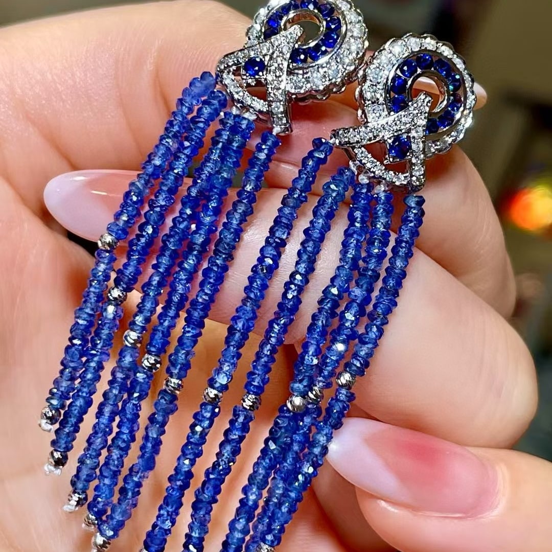 14k Gold 21.29 Ctw Natural Sapphire & Sapphire Earrings - 3
