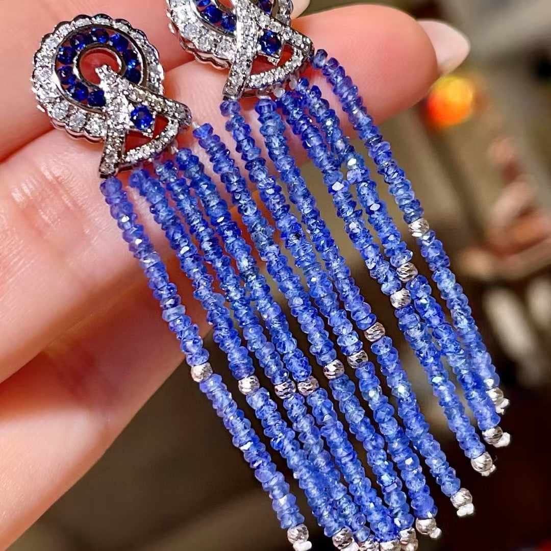 14k Gold 21.29 Ctw Natural Sapphire & Sapphire Earrings - 4