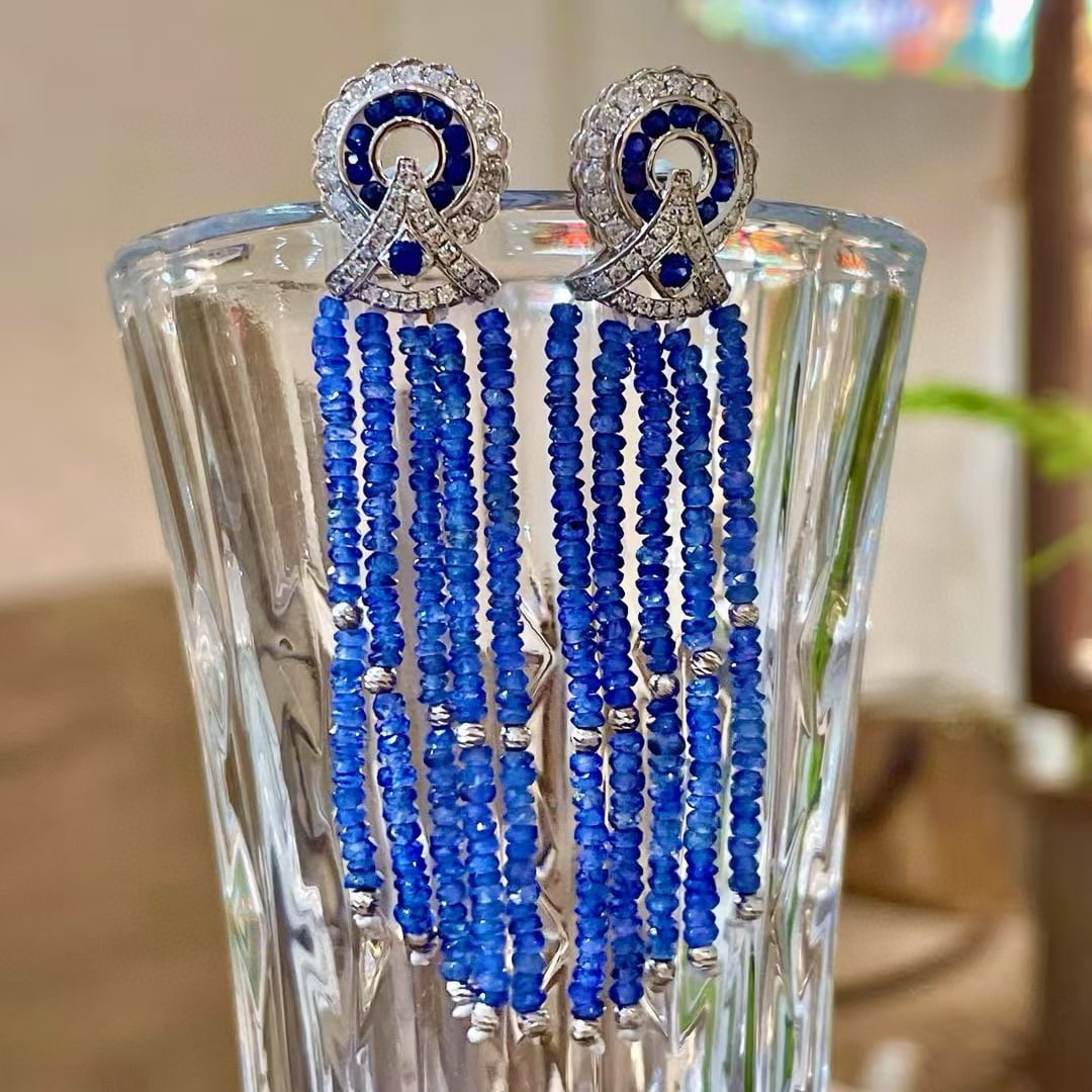14k Gold 21.29 Ctw Natural Sapphire & Sapphire Earrings - 5