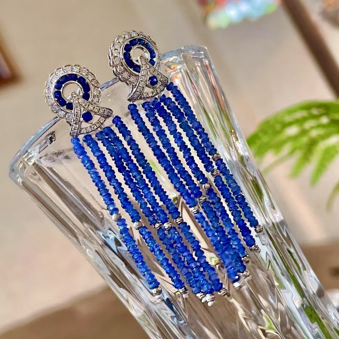 14k Gold 21.29 Ctw Natural Sapphire & Sapphire Earrings - 6