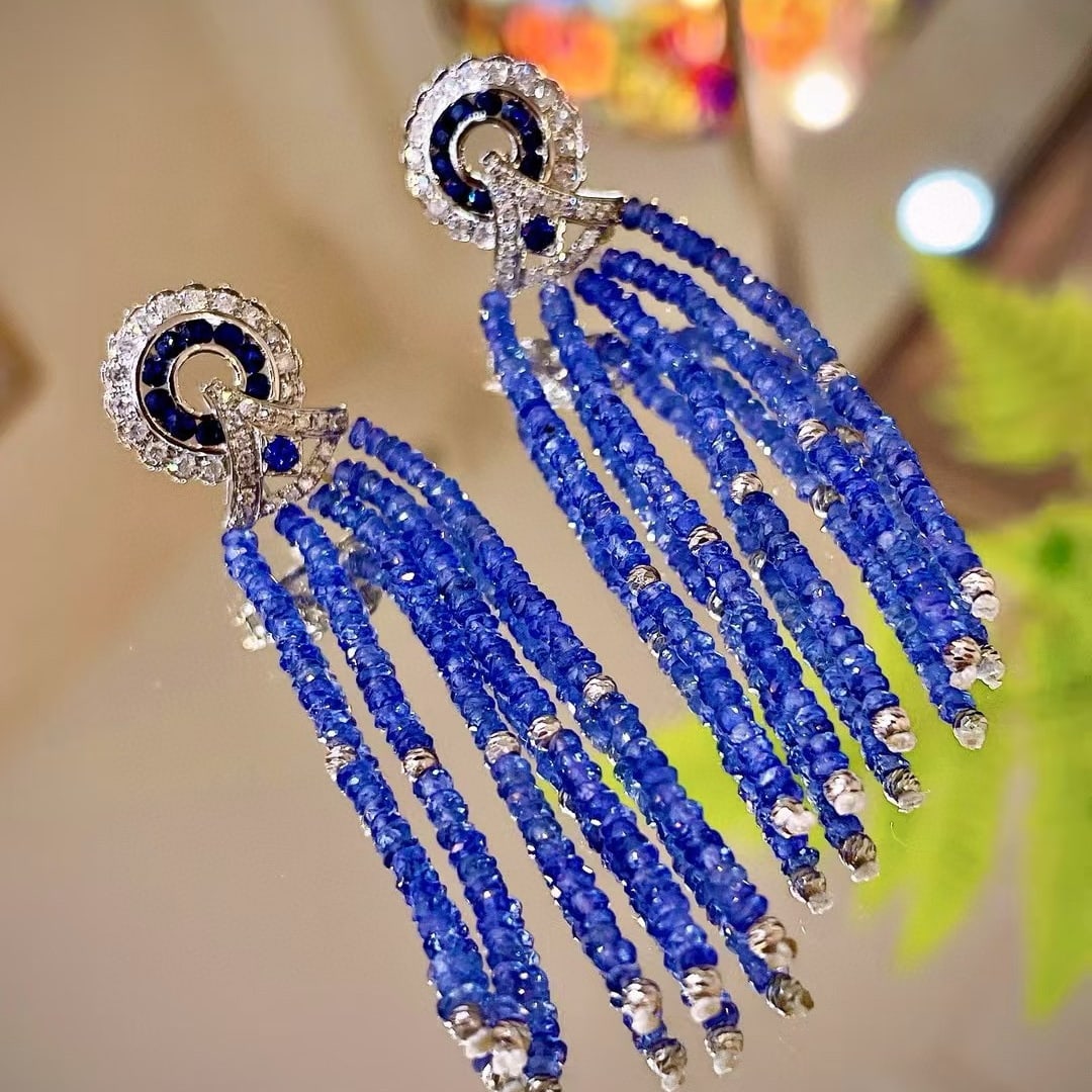 14k Gold 21.29 Ctw Natural Sapphire & Sapphire Earrings - 7