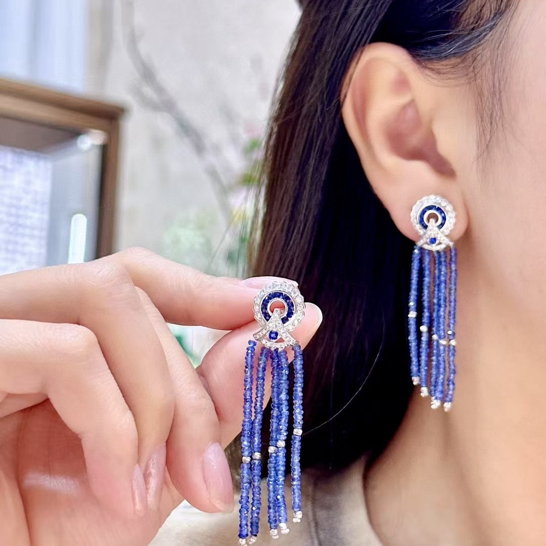 14k Gold 21.29 Ctw Natural Sapphire & Sapphire Earrings - 8