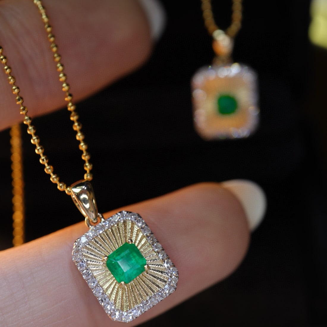 14k Gold 0.48 Ctw Natural Emerald & Diamond Pendant( Without Chain ) - 5