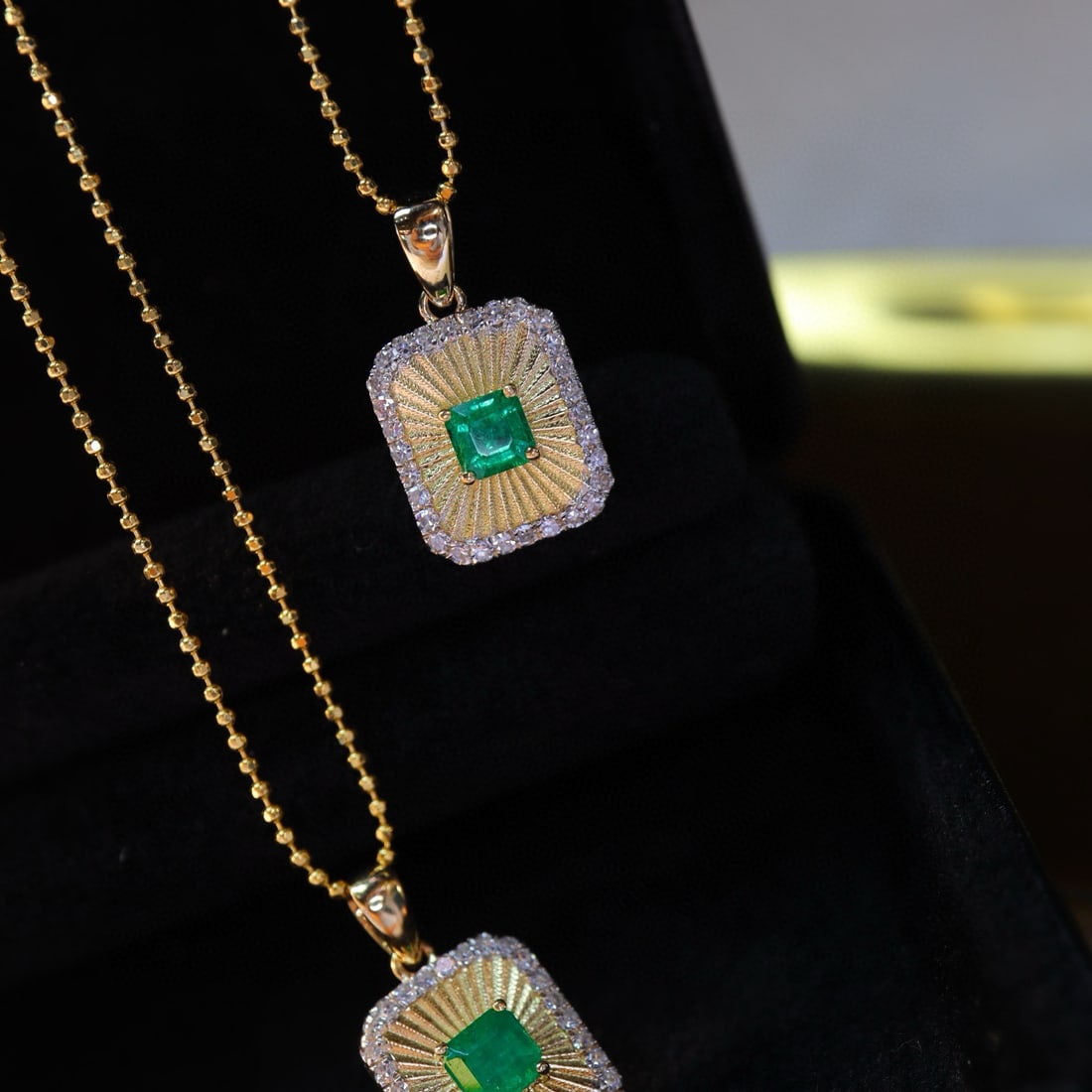 14k Gold 0.48 Ctw Natural Emerald & Diamond Pendant( Without Chain ) - 6