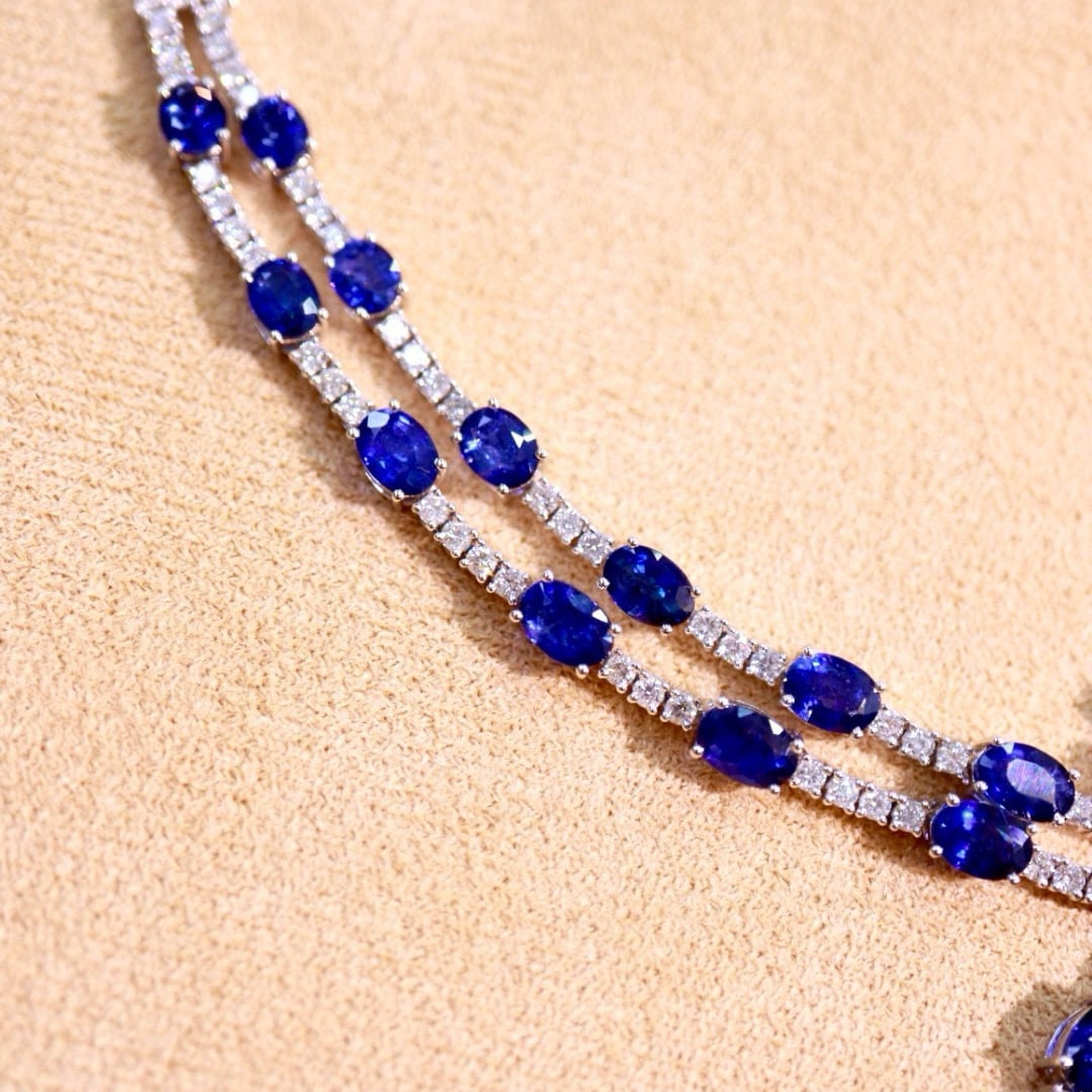 14k Gold 21.22 Ctw Natural Sapphire & Diamond Necklace - 2