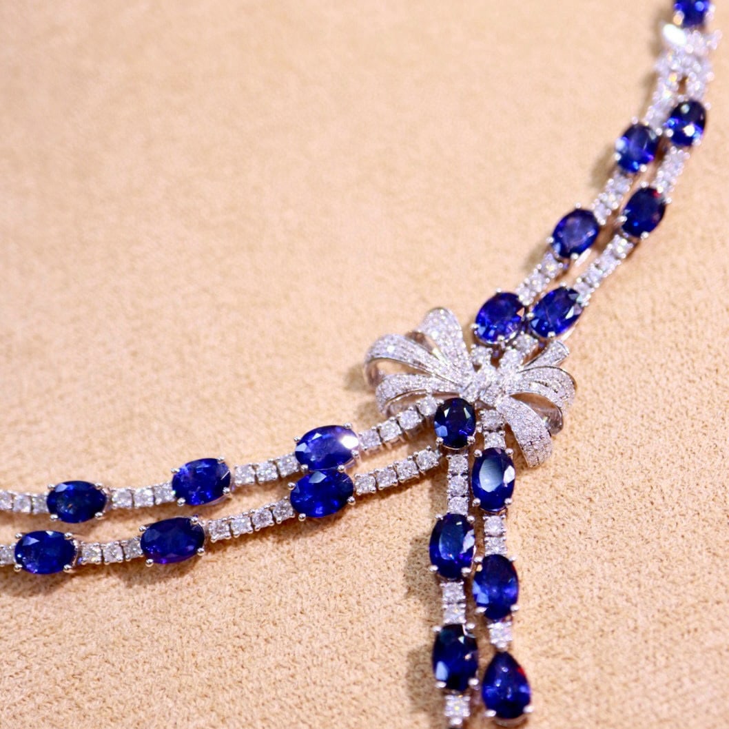 14k Gold 21.22 Ctw Natural Sapphire & Diamond Necklace - 3