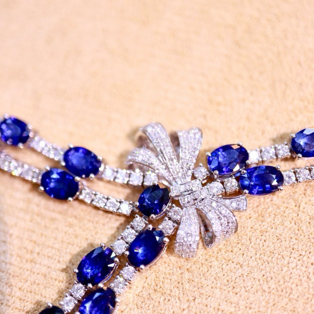 14k Gold 21.22 Ctw Natural Sapphire & Diamond Necklace - 5