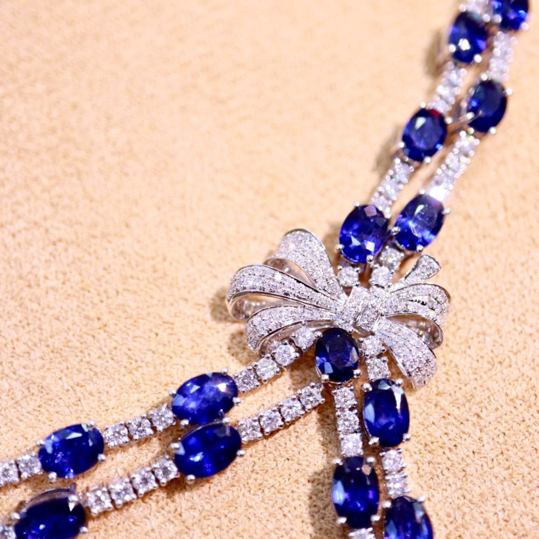 14k Gold 21.22 Ctw Natural Sapphire & Diamond Necklace - 6