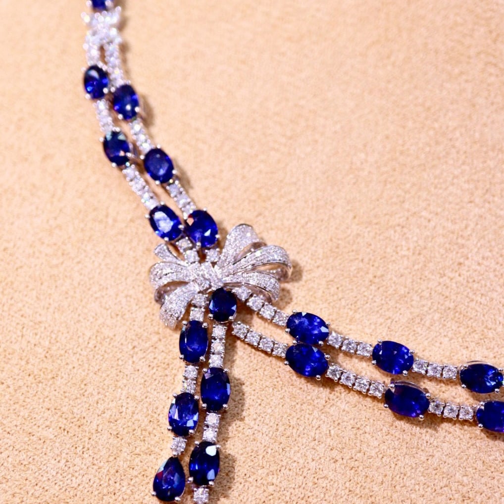 14k Gold 21.22 Ctw Natural Sapphire & Diamond Necklace - 7