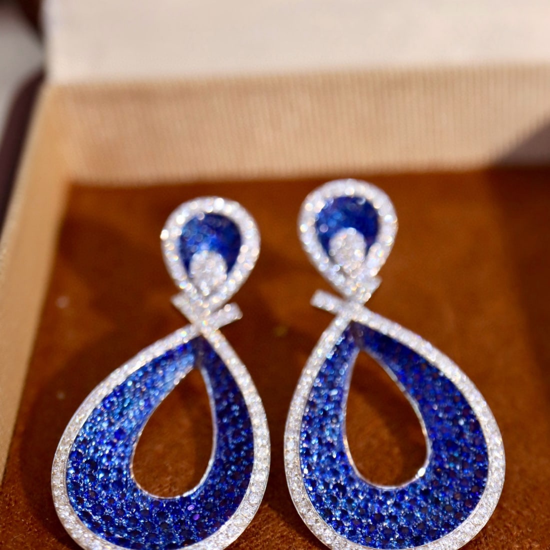 14k Gold 3.91 Ctw Natural Sapphire & Diamond Earrings - 4