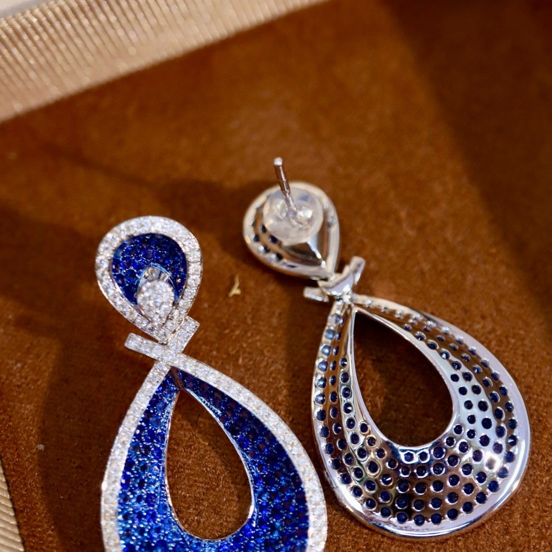 14k Gold 3.91 Ctw Natural Sapphire & Diamond Earrings - 6