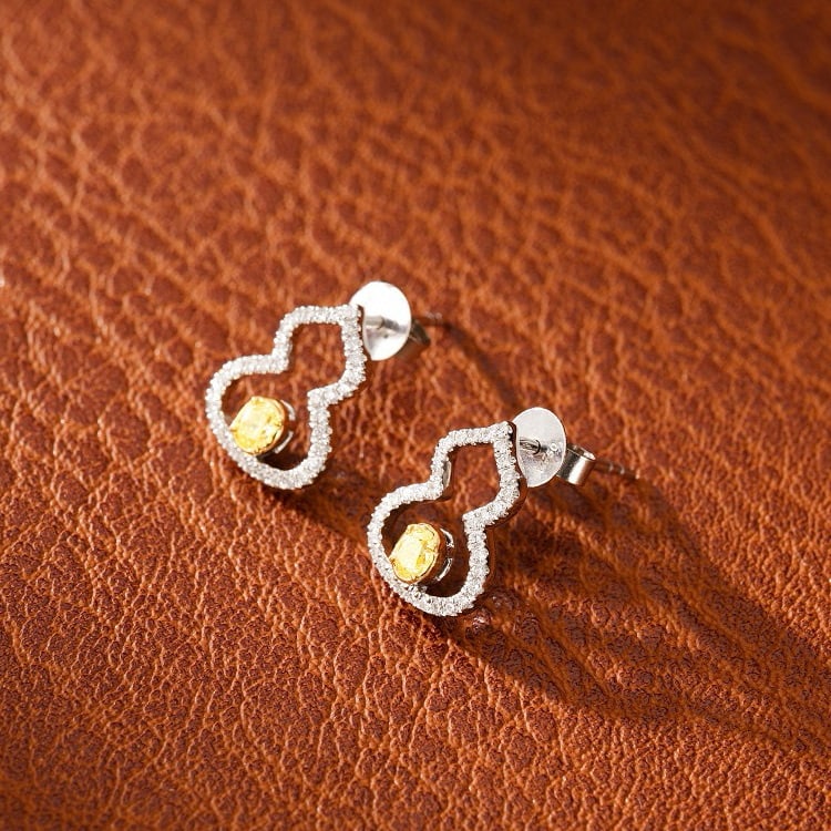 14k Gold 0.32 Ctw Natural Yellow Diamond & Diamond Earrings - 2
