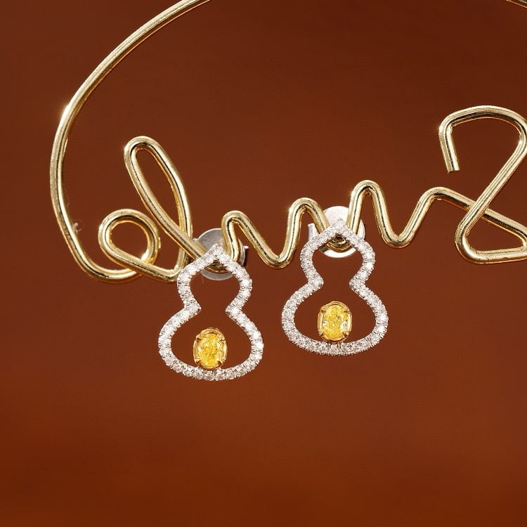14k Gold 0.32 Ctw Natural Yellow Diamond & Diamond Earrings - 3