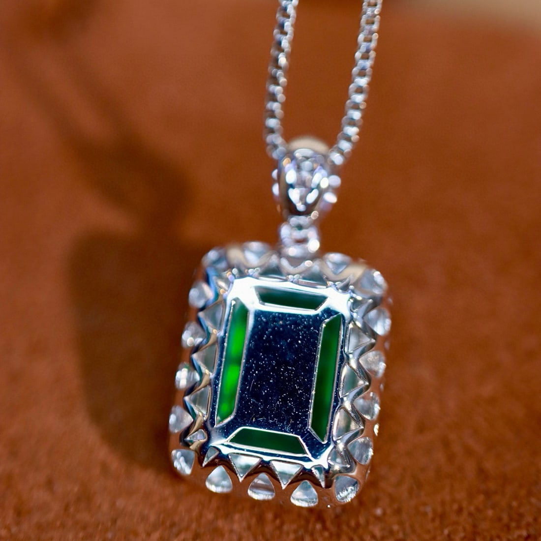 14k Gold 2.15 Ctw Natural Emerald & Diamond Pendant( Without Chain ) - 7