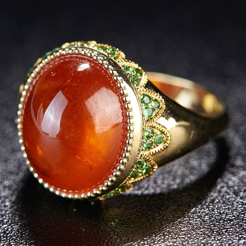 14k Gold 17.35 Ct Natural Spessartine & Tsavorite Ring - 2