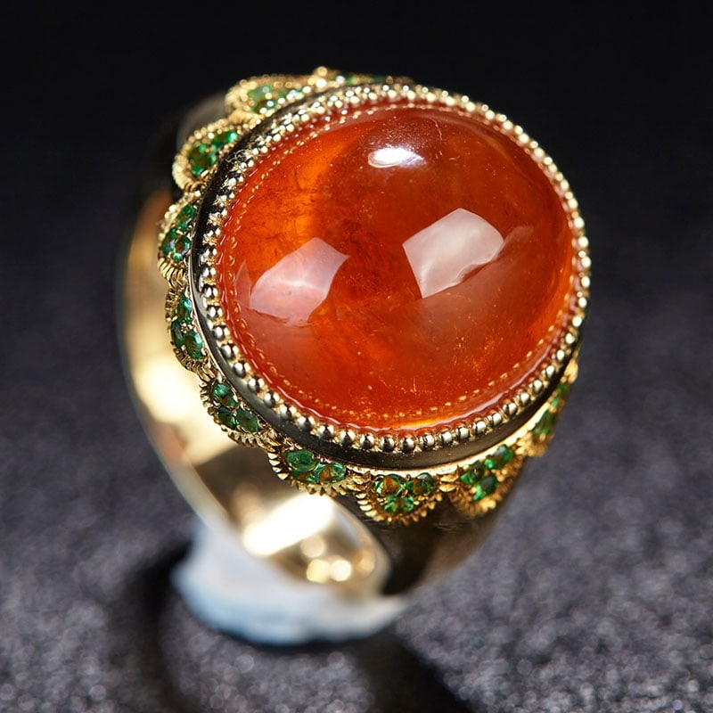 14k Gold 17.35 Ct Natural Spessartine & Tsavorite Ring - 3