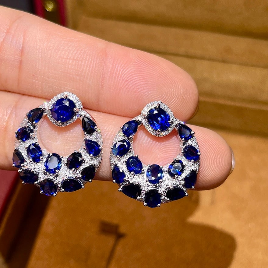 14k Gold 7.53 Ctw Natural Sapphire & Diamond Earrings - 2