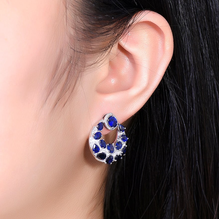 14k Gold 7.53 Ctw Natural Sapphire & Diamond Earrings - 4