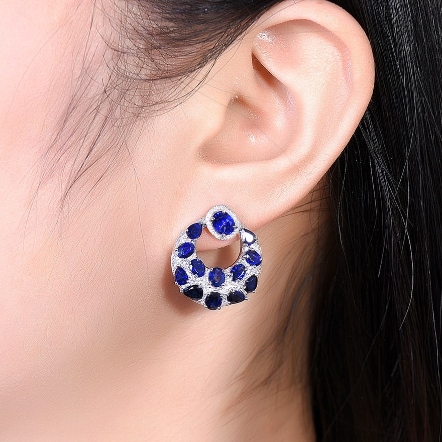 14k Gold 7.53 Ctw Natural Sapphire & Diamond Earrings - 5