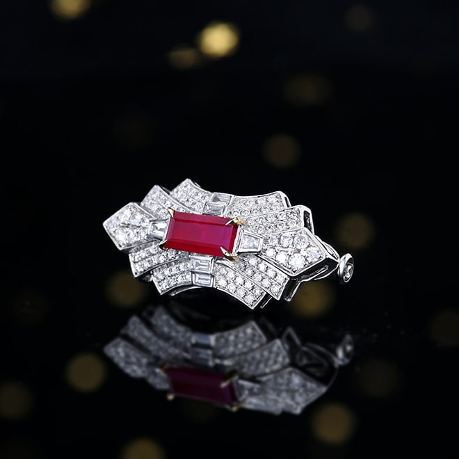 14k Gold 1.32 Ctw Natural Ruby & Diamond Brooch/pendant( Without Chain ) - 2