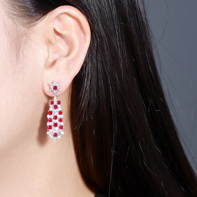 14k Gold 3.83 Ct Natural Ruby & Sapphire Earrings - 4