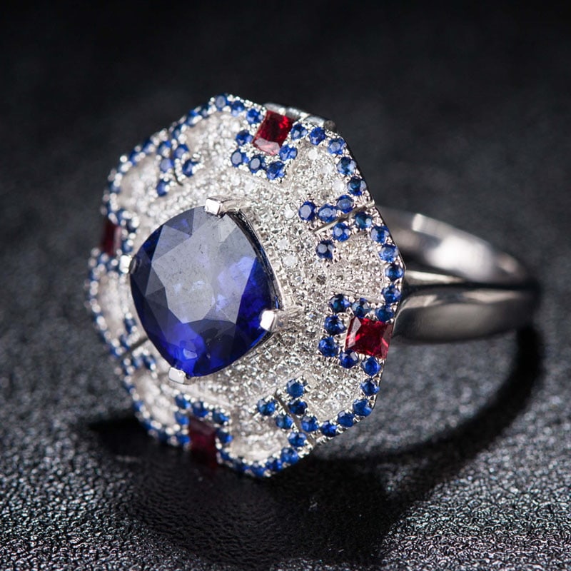 14k Gold 3.55 Ct Natural Sapphire & Diamond & Sapphire & Ruby Ring/pendant( Without Chain ) - 2