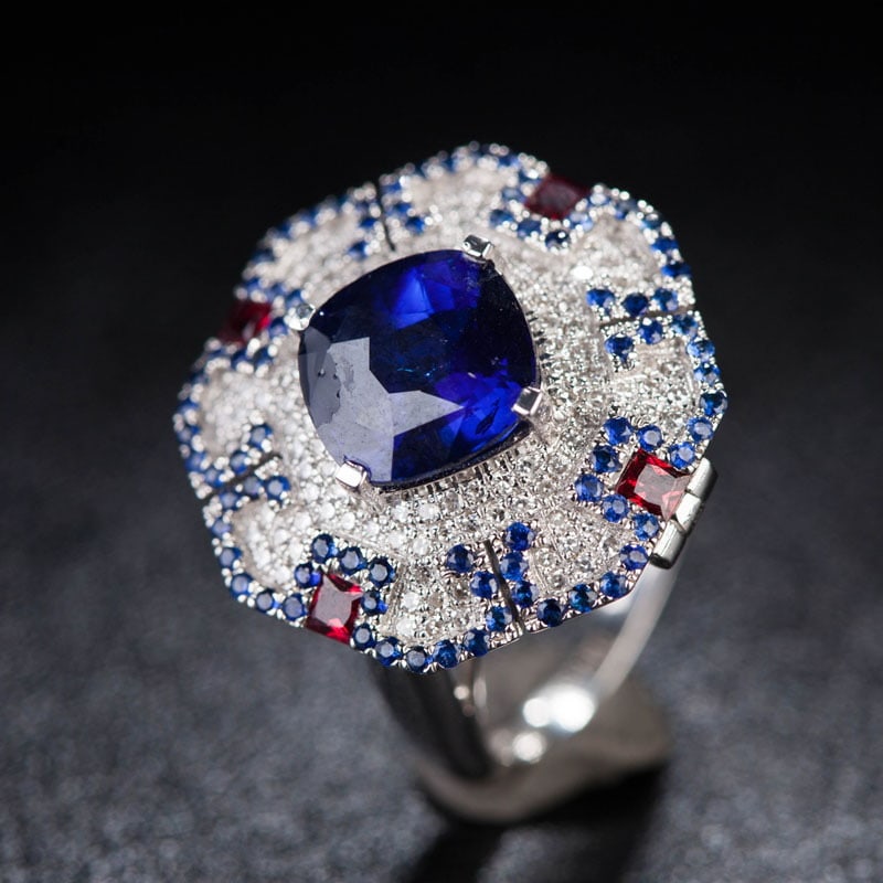 14k Gold 3.55 Ct Natural Sapphire & Diamond & Sapphire & Ruby Ring/pendant( Without Chain ) - 3