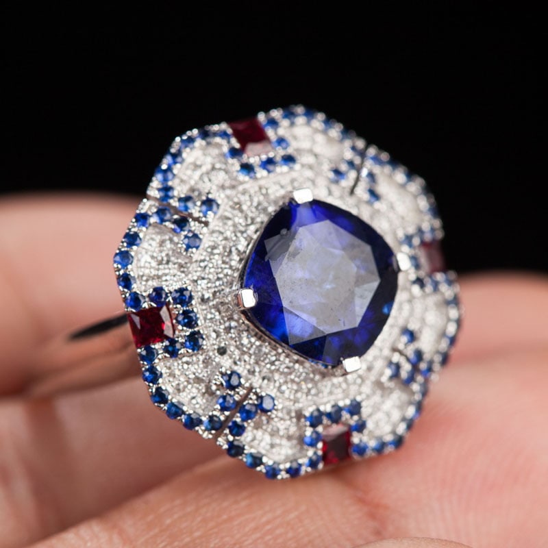 14k Gold 3.55 Ct Natural Sapphire & Diamond & Sapphire & Ruby Ring/pendant( Without Chain ) - 4
