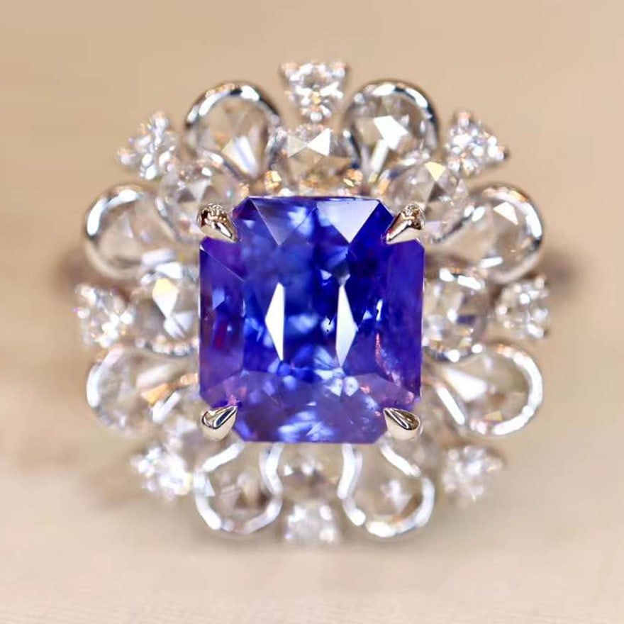 14k Gold 3.27 Ctw Natural Sapphire & Diamond Ring: Ref:230977044 // gold content:14k gold // ring size:7. 25us // // main gemstone:sapphire // shape:radiant // carat weight:2. 55ct // color:blue // treatment:natural // // adjacent gemstone 2 :