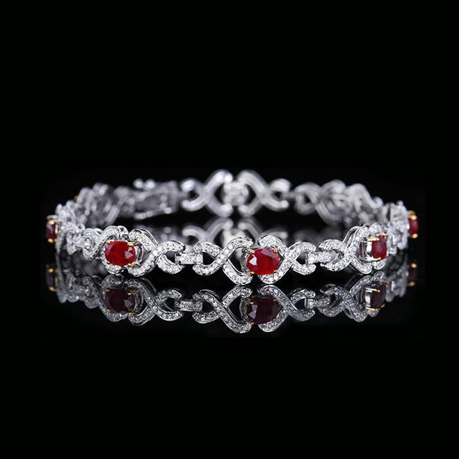 14k Gold 4.29 Ctw Natural Ruby & Diamond Bracelet - 2