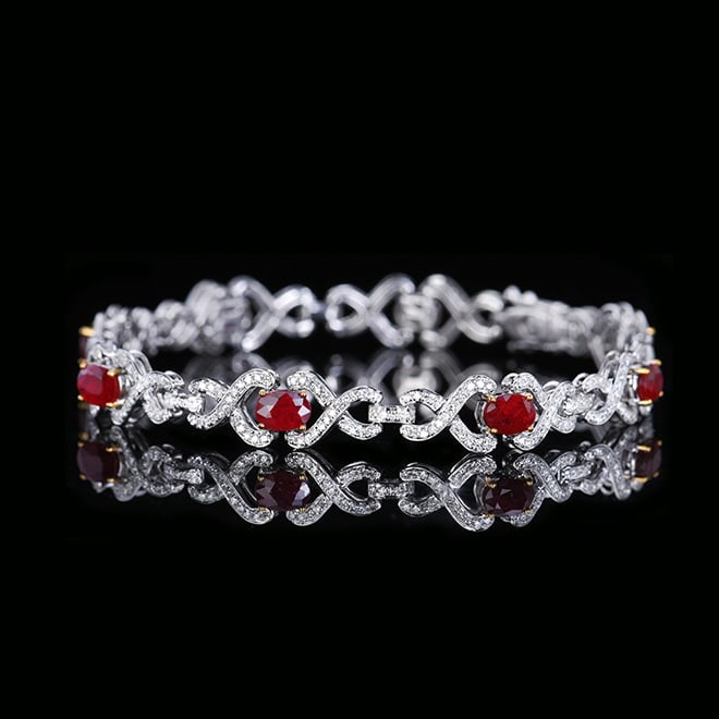 14k Gold 4.29 Ctw Natural Ruby & Diamond Bracelet - 3